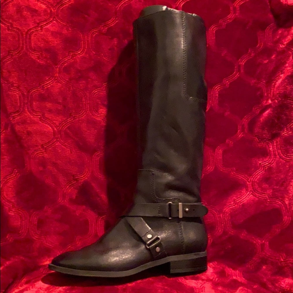 Tall Black Leather Boots-ankle strap detailing